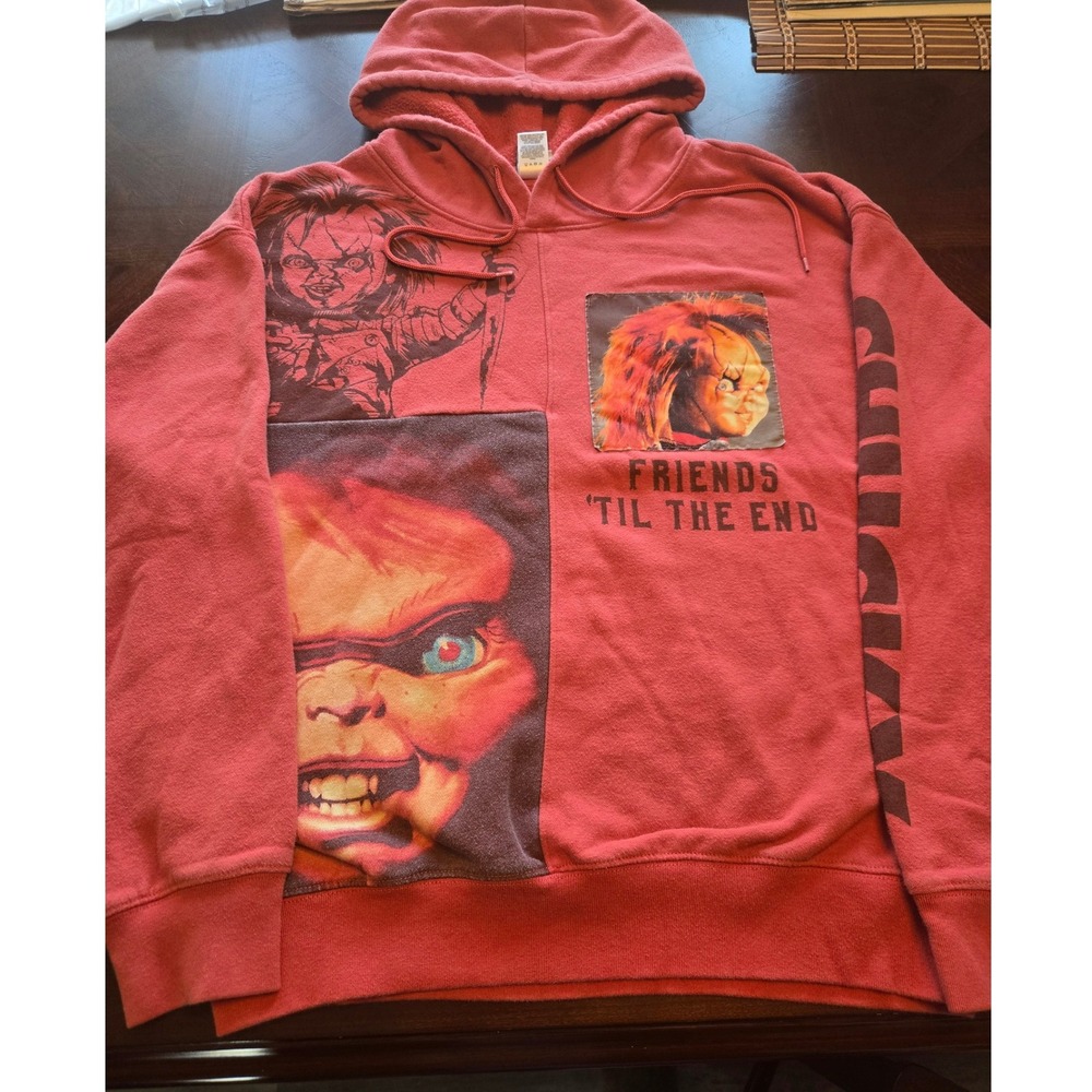 Chucky Child's Play Horror Movie Graphic Hoodie Red Friends Til The End Mens M